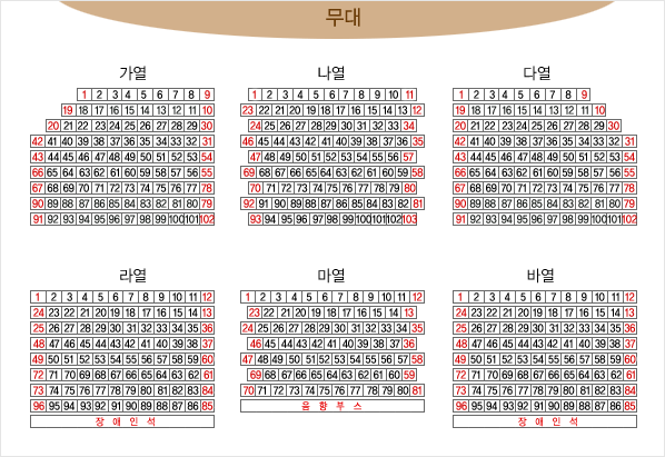 대공연장 객석1층 좌석배치도