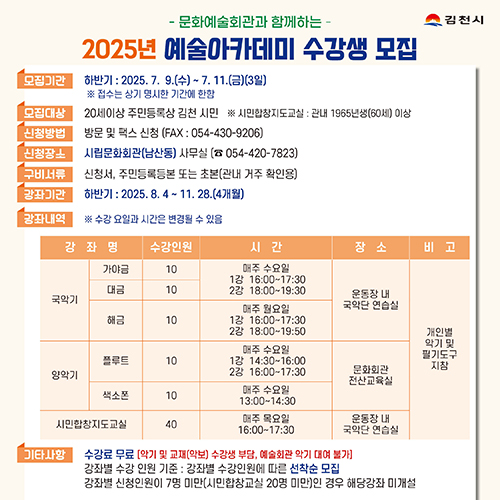 2025년 예술아카데미 수강생 모집 안내