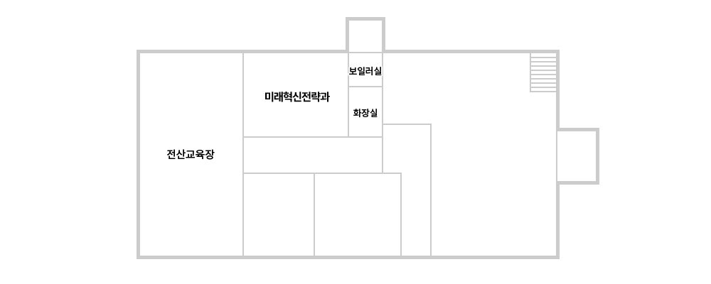4층 청사안내도, 왼쪽부터 전산교육장, 미래혁신전략과가 있으며 일렬로 보일러실, 화장실이 있습니다.