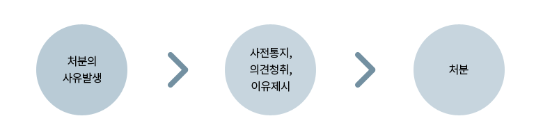 처분의 사유발생→사전통지,의견청취,이유제시→처분